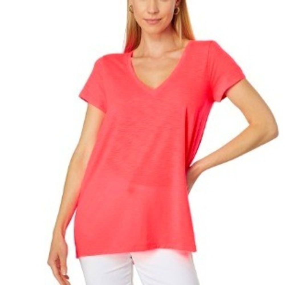 Lilly Pulitzer V-Neck Spicy Coral Orange High - Low Cooling Loungewear Shirt S